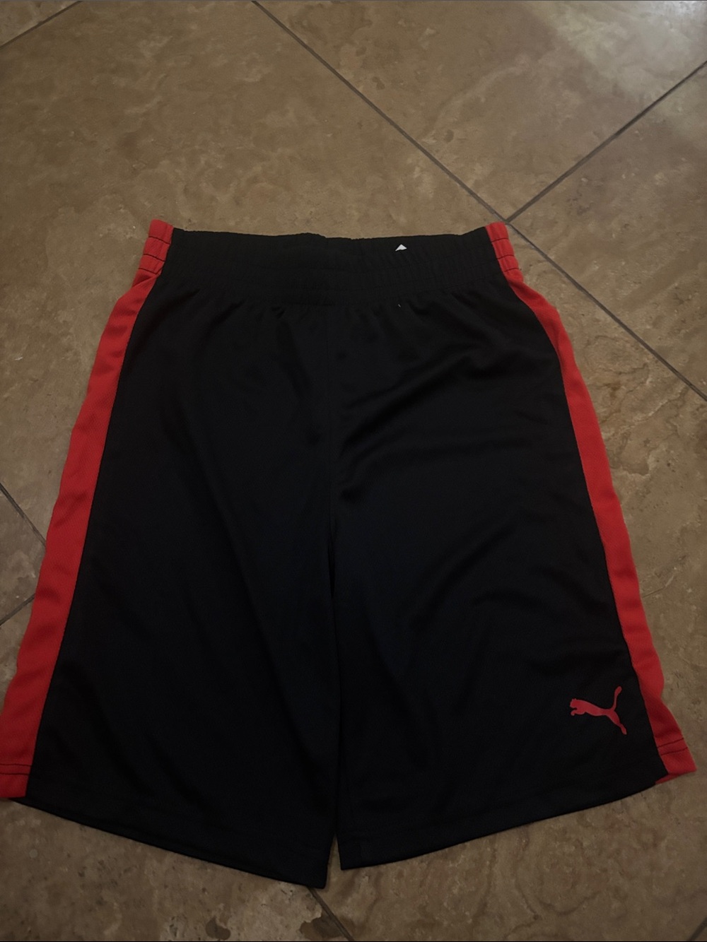 Puma Black Shorts with Red Side Stripes